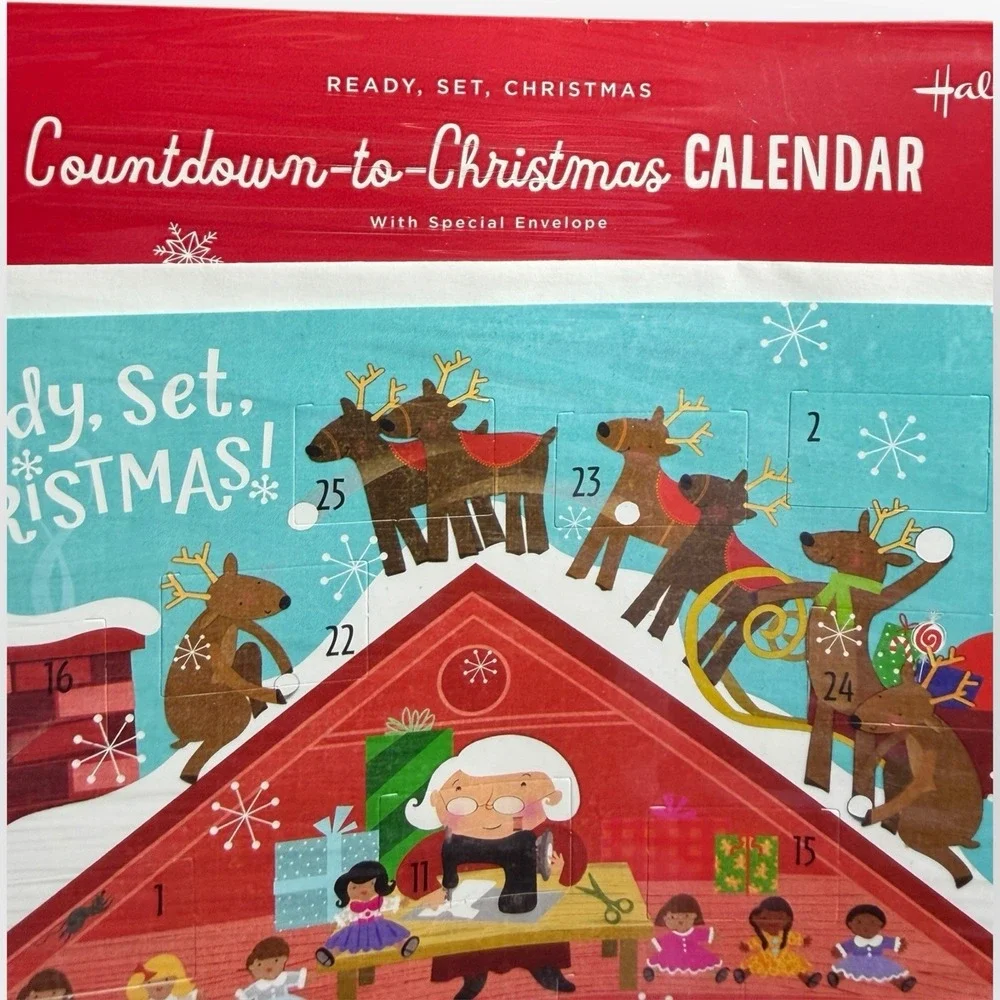 Vintage Hallmark Count Down To‎ Christmas Advent Calendar Card Elves Santa Mail